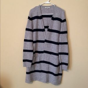 Madewell Kent Long Cardigan Sz L Stripe Wool Blend